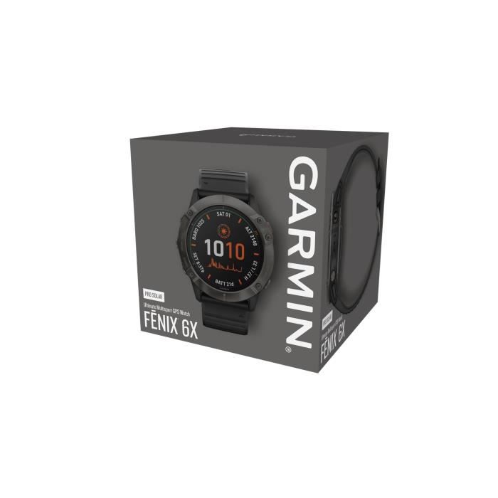 Garmin fenix 6X - Pro Solar titane et carbon Gray DLC avec bracelet noir