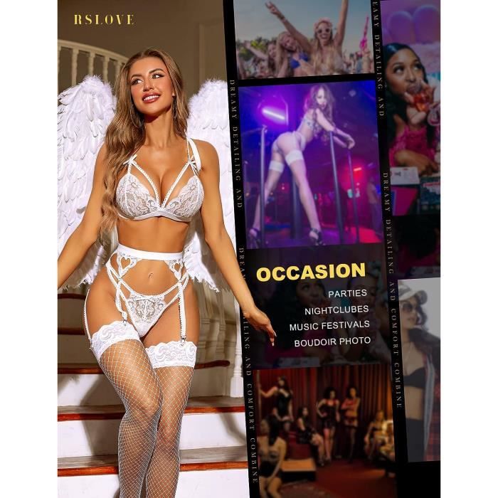 Ensemble érotique 3 Pièces Venus - Top, String, Porte-jarretelles Avec Transparences, Taille M (36-38), Neuf Avec étiquettes