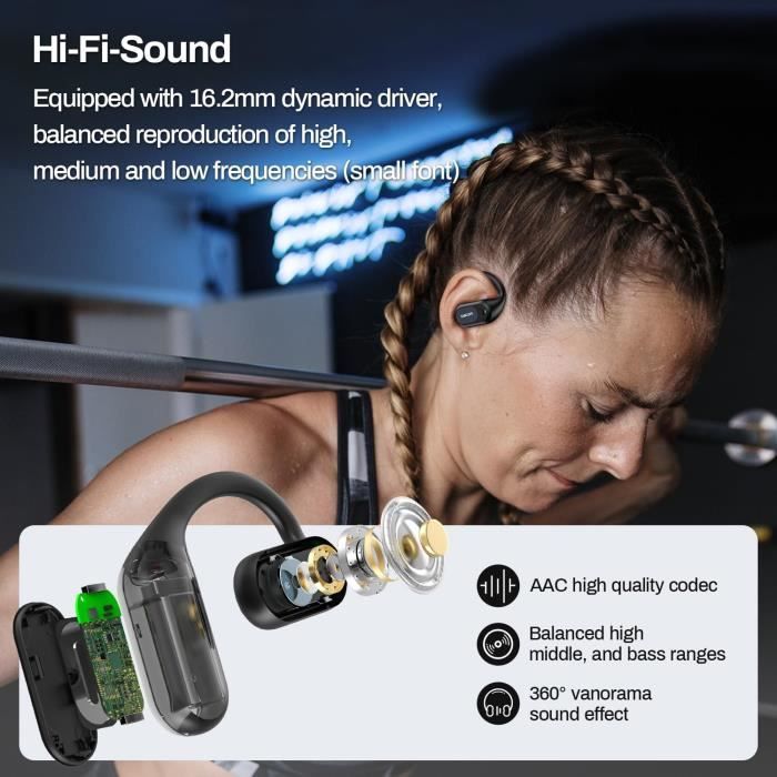 PAXA Ctbuds Open Ear Earbuds, écouteurs à Clip Confortables, écouteurs Sans Fil Bluetooth 6.0, Serre-tête Ipx5 Pour Les Petites Oreilles,les Porteurs De Lunettes, Les Séances D'entraînement, Les Appe