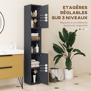 Meuble Sous Lavabo Salle De Bain 60x30x60cm - 2 Portes, étagère Réglable - Couleur Gris Anthracite Et Bois