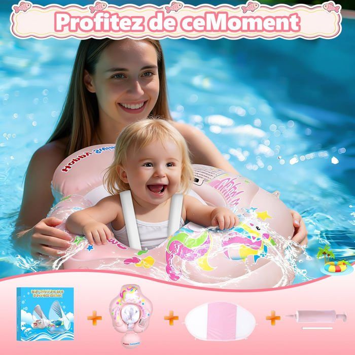 Bouée Bébé Avec Pare-Soleil UPF50+ - La Bouée Anti-bascule Qui Protège Votre Tout-petit Du Soleil Et De L'eau En Toute Sécurité !