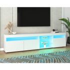 TRUXEN8 Meuble TV blanc haute brillance - Portes en verre stratifié & LED RGB, 180x35x45cm