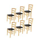 T M C S Tommychairs - Set 6 chaises cuisine VENICE, structure en bois de hêtre peindré en coleur naturelle assise en cuir artificiel noir