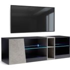 Mondeer Meuble TV, Meuble Télé LED avec 5 Compartiments Ouverts, 1 Porte, pour TV de 22 à 60, Noir et Gris