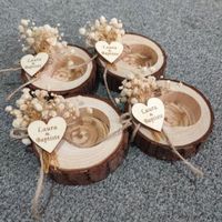 10 PCS - fleur 2 - Porte bougie en bois personnalisé, étiquette personnalisée pour cadeau de mariage rustique