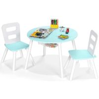 Table Enfant avec 2 Chaises - DREAMADE - Poches en Filet - Pieds en Bois Massif - Charge 50KG - 3-7 Ans - 53X53X44CM - Vert