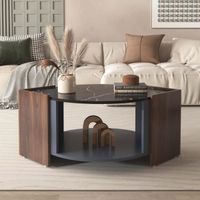 ModernLuxe Table basse - plateau effet marbre et noyer bois - 96x63x40cm - marron