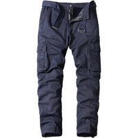 Pantalon Cargo Homme Coupe Droite en Coton Multi-poches Militaire Couleur Unie Tissu Confortable