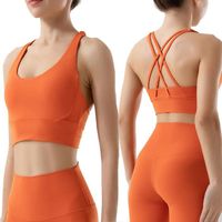 Soutiens-Gorge de Sport Femme Brassière Yoga Bra Sans Armature Sous-Vêtement,Orange