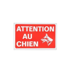 COLLIER Plaque - Attention Chien - Rouge et Blanc - 16 x 10cm