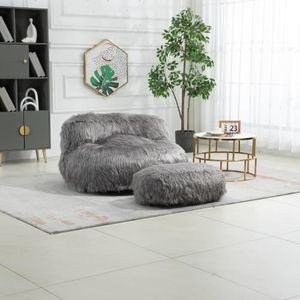 CANAPÉ FIXE Fauteuil pouf confortable avec ottoman, fauteuil moderne rembourré, pouf en fourrure souple, canapé-lit paresseux,Gris