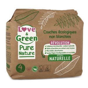 COUCHE LOVE AND GREEN Couches hypoallergéniques Non blanchies Pure Nature - Certifiées Ecolabel T4 x 38 (7 à 14 kilos)