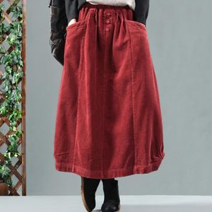 JUPE Jupe automne classique velours côtelé jupe femmes Vintage longues jupes 2021 printemps femme - Rouge