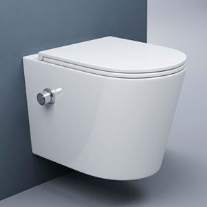 Cuvette wc suspendu rimless avec fonction bidet robinet avec eau froid  blanc avec abattant soft-close