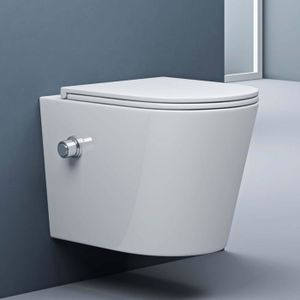 Cuvette wc suspendu rimless avec fonction bidet robinet avec eau froid  blanc avec abattant soft-close