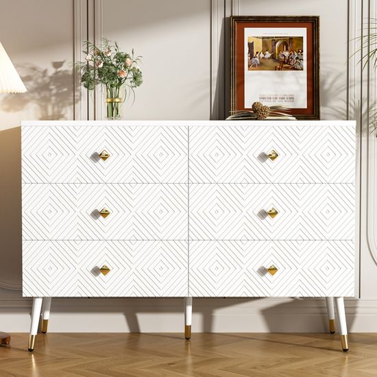 Commode 6 Tiroirs Noire HOMCOM - Design Moderne Avec Poignées Dorées - 5