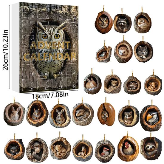 Calendrier De L'Avent 2025 En Acrylique - 24 Pendentifs Chouettes à Accrocher Sur Le Sapin - Décoration Noël