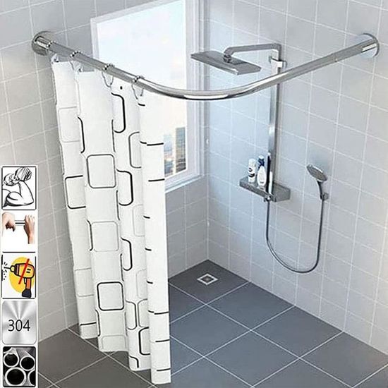 Barre de douche extensible angle,tringle à rideau de douche baignoire en forme de l sans percer