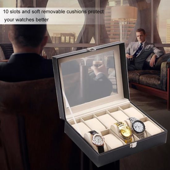 Boîte à montres Coffret bijoux montre simi cuir homme Cadeau Boite rangement montres pour 10 montres -RAI