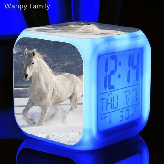 Réveil Chevaux Animaux D'alarme Enfants Lumineux LED Nuit Glowing Réveil Avec Lumière Réveil Cadeau D'anniversaire Pour Adultes (J