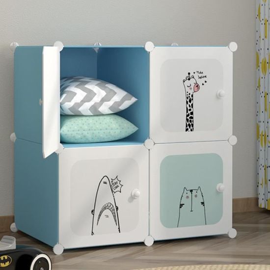 Armoire de chambre enfant - LEOCLOTHO - 4 Cube - Plastique - Bleu