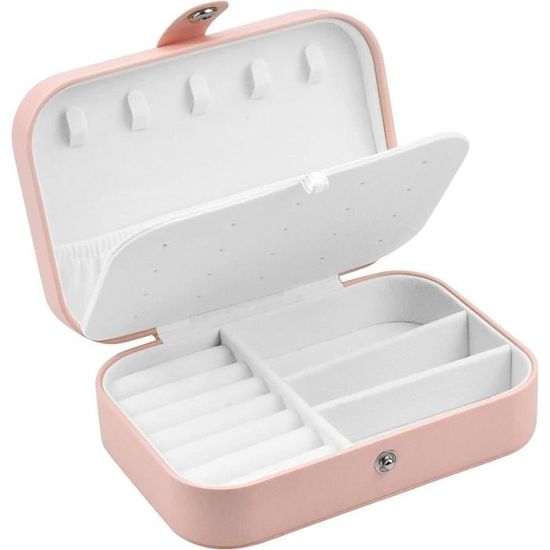 Mini Organisateur à Bijoux En Cuir PU - Format Portable 10x10x5.5 Cm, Avec Miroir, Pour Voyage, Cadeau