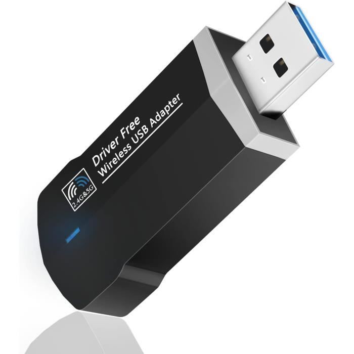 Clé WiFi USB AC1300 Mbps Double Bande - Adaptateur Réseau 5GHz/2,4GHz Avec Antenne 5dBi - Compatible Windows, Mac, Linux