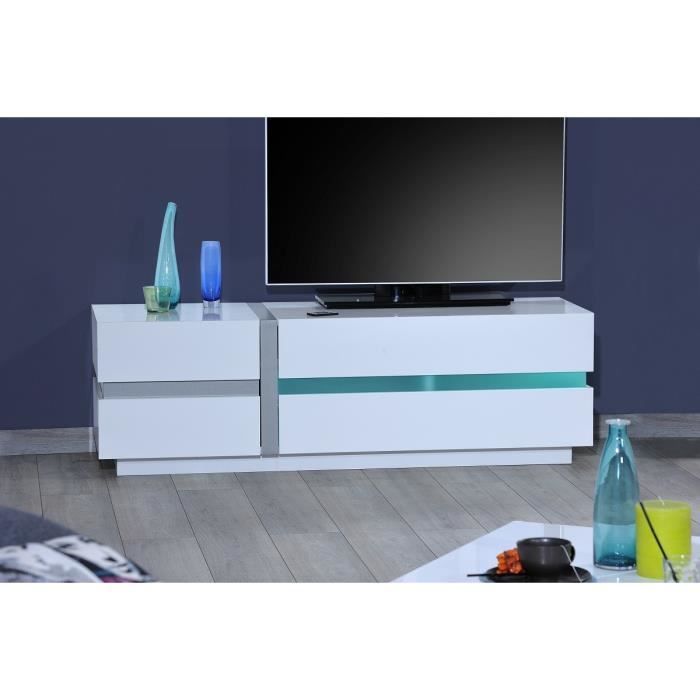 LINEANCE Banc TV 220 cm avec éclairage LED laqué blanc