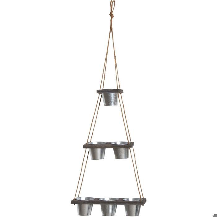 Suspension 6 cache-pots en acier galvanisé 130 cm Gris