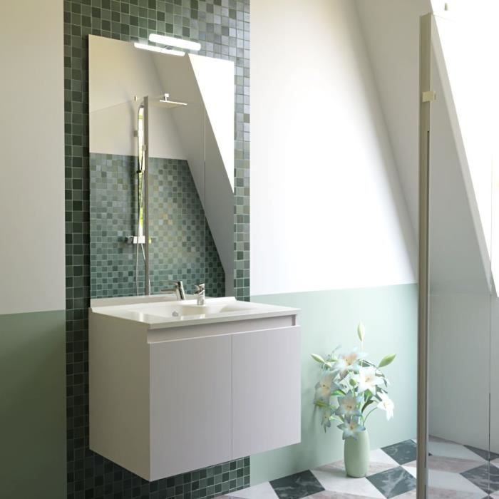Meuble PROLINE 60 cm avec plan vasque et miroir - blanc brillant