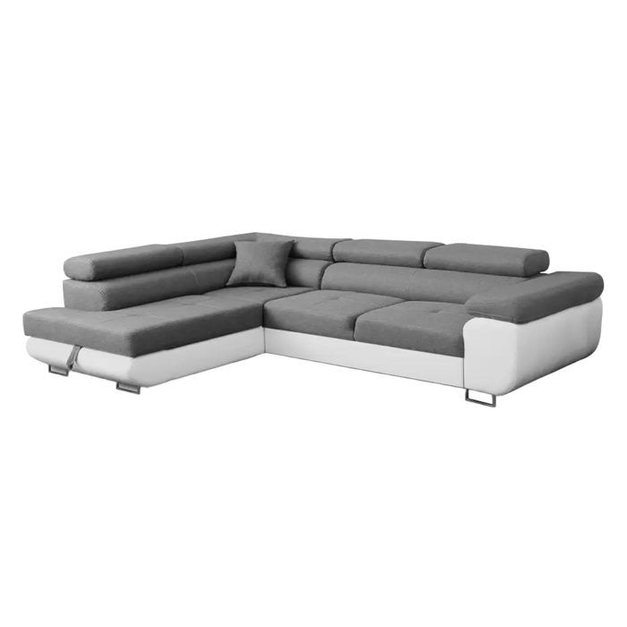 AUBIN - Canapé D'angle Convertible Gris Et Blanc Coffre De Rangement - Angle Gauche