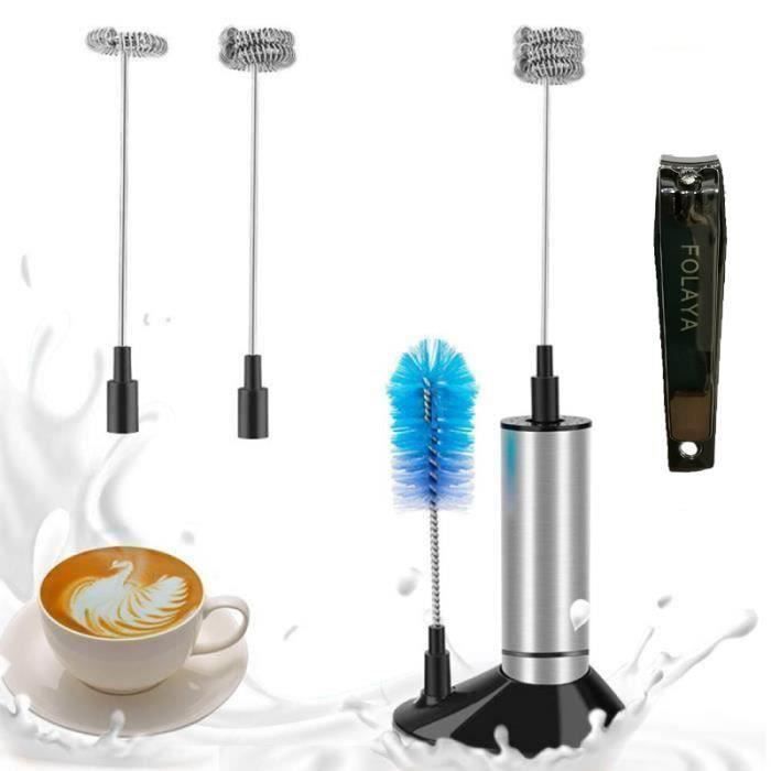 Mousseur à lait électrique, Mousseur de lait Fouet à Mousse en Acier Inoxydable avec Trois Fouet Tête et support pour Café, Aw32761