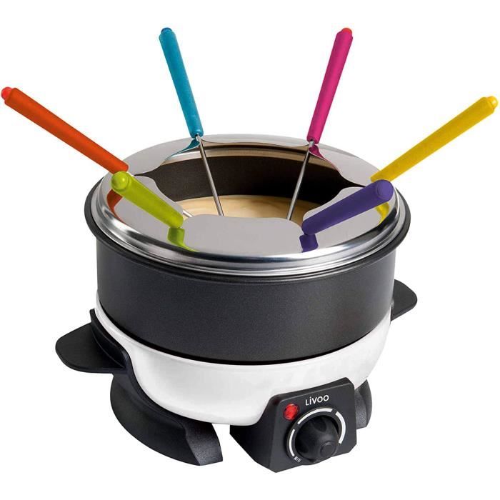 LIVOO DOC106 Appareil Personnes - Capacité 1,6 L - 6 Fourchettes à Fondue incluses - Thermostat Réglable - 500 Watts, Noir