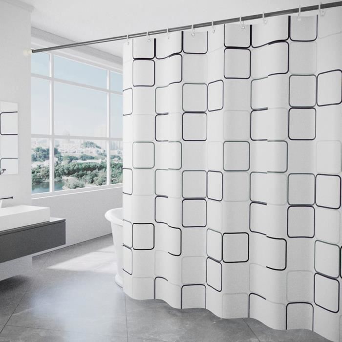 Motif de Mosaïque-Triangle Rideau de Douche avec Crochets,Rideau Baignoire en Tissu Polyester pour Salle de Bains B 180*180(L*H)CM