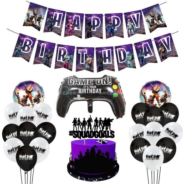 Décoration de fête,Fortnite fête d'anniversaire décoration ensemble violet série anniversaire tirer drapeau poignée en - Type A set