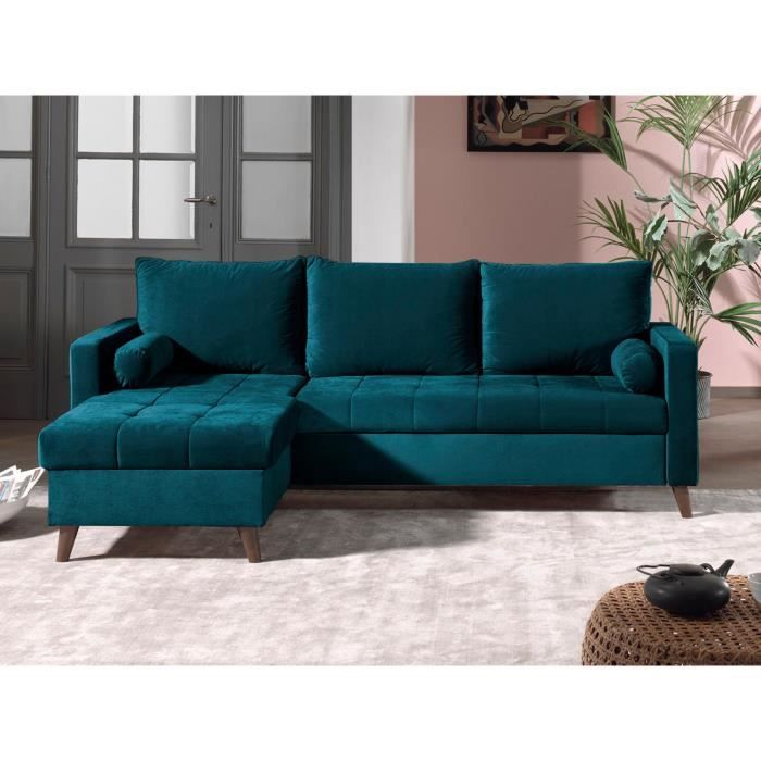 Canapé d'angle 4 places Bleu Velours Design