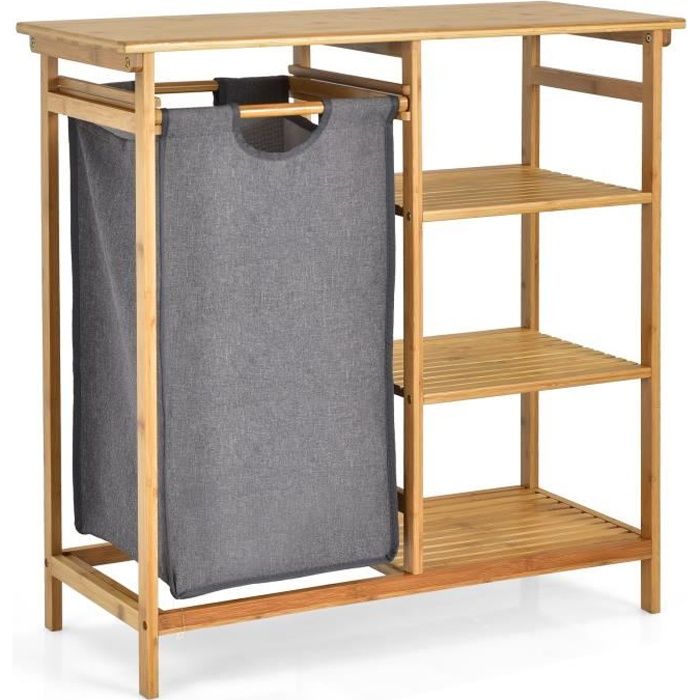 COSTWAY Panier à Linge Sale 80 x 34 x 81CM en Bambou avec Sac Coulissant Amovible pour Salle de Bain