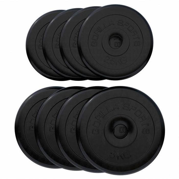 Gorilla Sports - Lot des poids en caoutchouc de 30kg (2x15kg) de diamètre 31mm