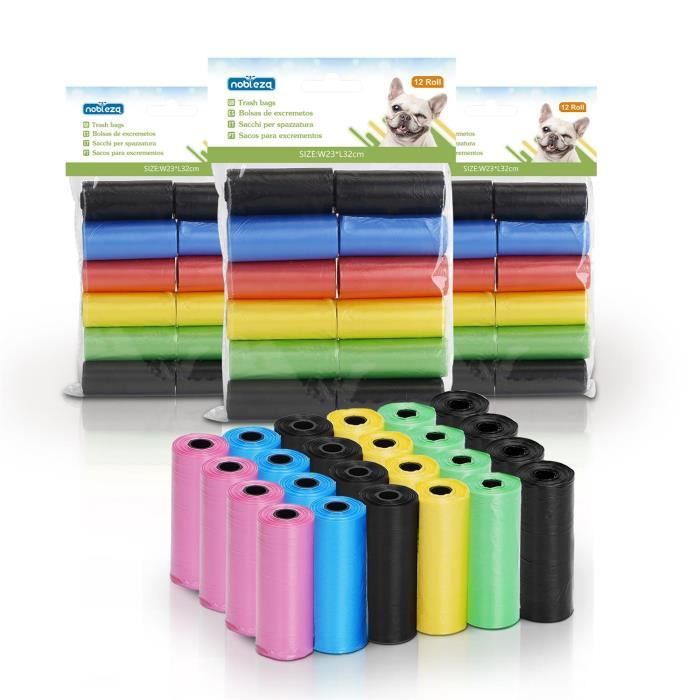Nobleza - Sacs à excréments pour chien. 72 rouleaux = 1080 sacs. Biodégradables, résistants. Assortiment 5 couleurs.