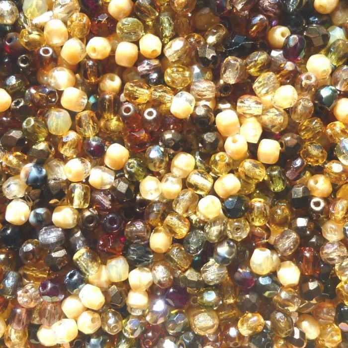 100 Perles Facettes Bohême 4mm MIX TONS MARRON