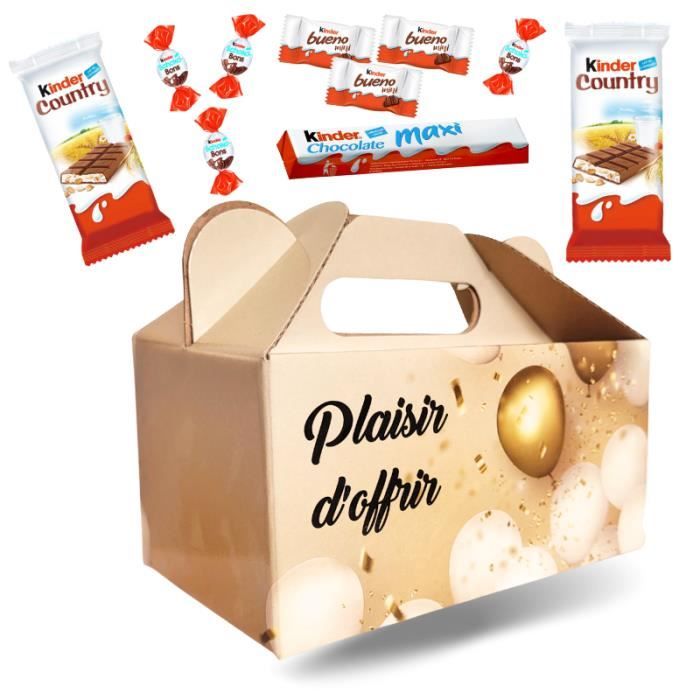 Ballotin Plaisir d'Offrir et son assortiment de 100 chocolats KINDER Schokobons, Mini Bueno, Country et Maxi