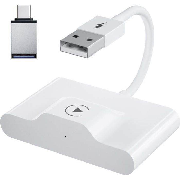 Adaptateur sans fil Carplay pour iphone sans fil Carplay Dongle Plug and Play 5GHz Wifi mise à niveau en ligne - Blanc entailler