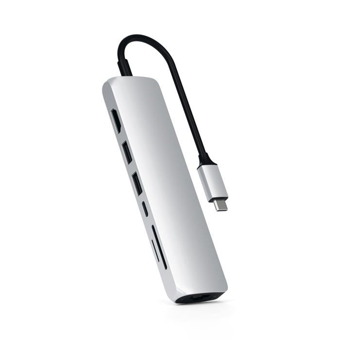 Hub USB-C slim avec adaptateur Ethernet Satechi aille unique Argent