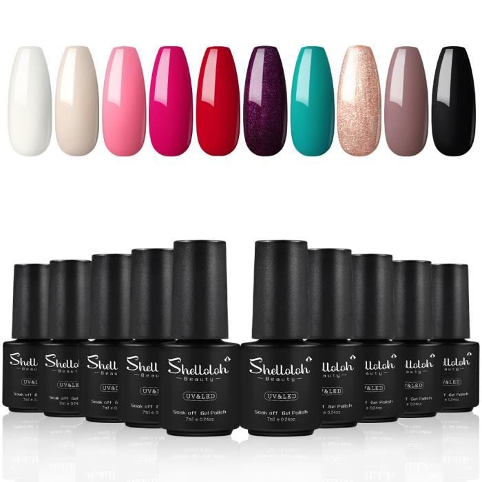 Shelloloh 10pc Vernis Semi Permanent Gel à Ongle LED/UV Vernis à Ongle Soak Off Polish Vernis Manucure Gel Nail Kit