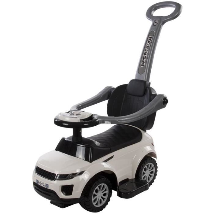 Voiturette interactive avec canne parentale bébé enfant 2ans+ Sport Car - Blanche.