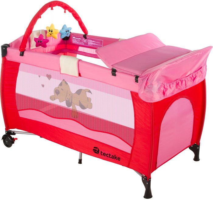 TECTAKE Lit Enfant Bébé Parapluie de Voyage Pliant Réglable + Accessoires 132 cm x 75 cm x 104 cm Rose