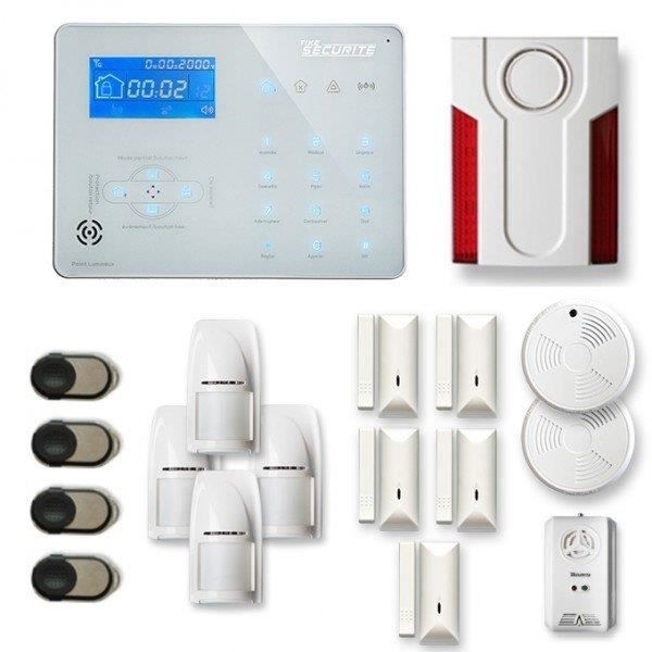 Alarme maison sans fil ICE-B 4 à 5 pièces mouvement + intrusion + détecteur de fumée + gaz + sirène extérieure - Compatible Box inte