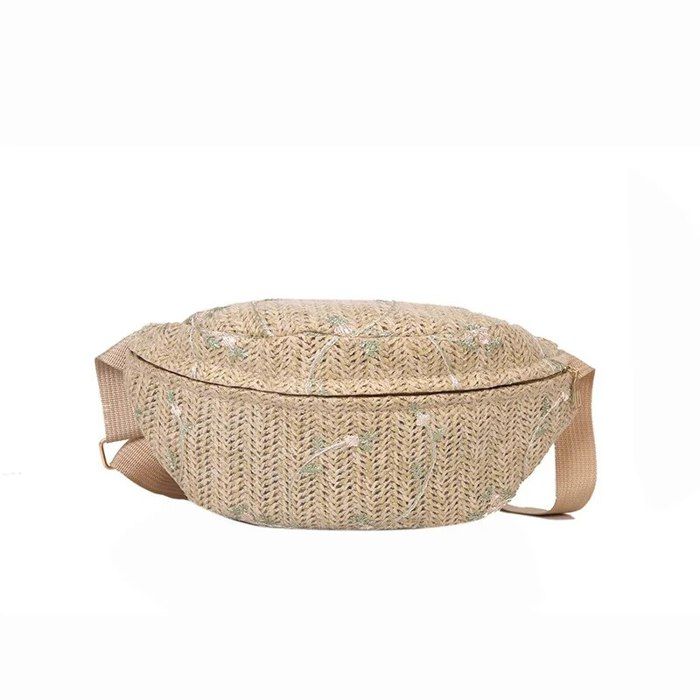 Sac Bandoulière été En Paille Tissée - Taille Moyenne, Couleur Marron/khaki - Sangle Cuir - Neuf étiqueté