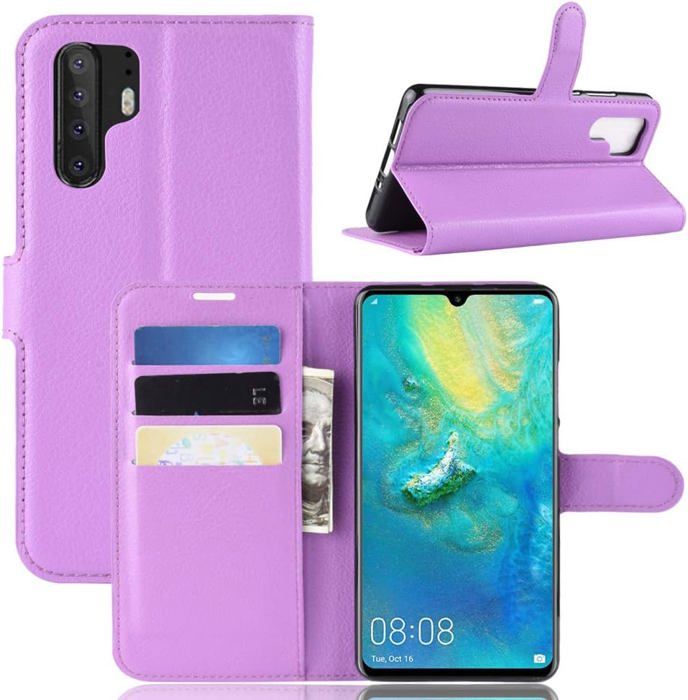 Housse de protection en cuir PU pour Huawei P30 Pro avec motif Litchi, support intégré et