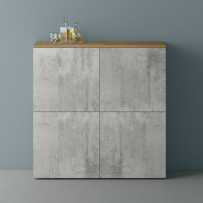 Mai & Mai Meuble de Rangement avec 4 Portes et 8 Compartiments Marron Clair + Béton 100x36 4x98 cm SR04